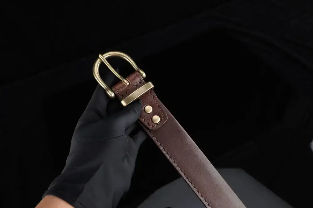 Thick leather belts with solid brass buckles